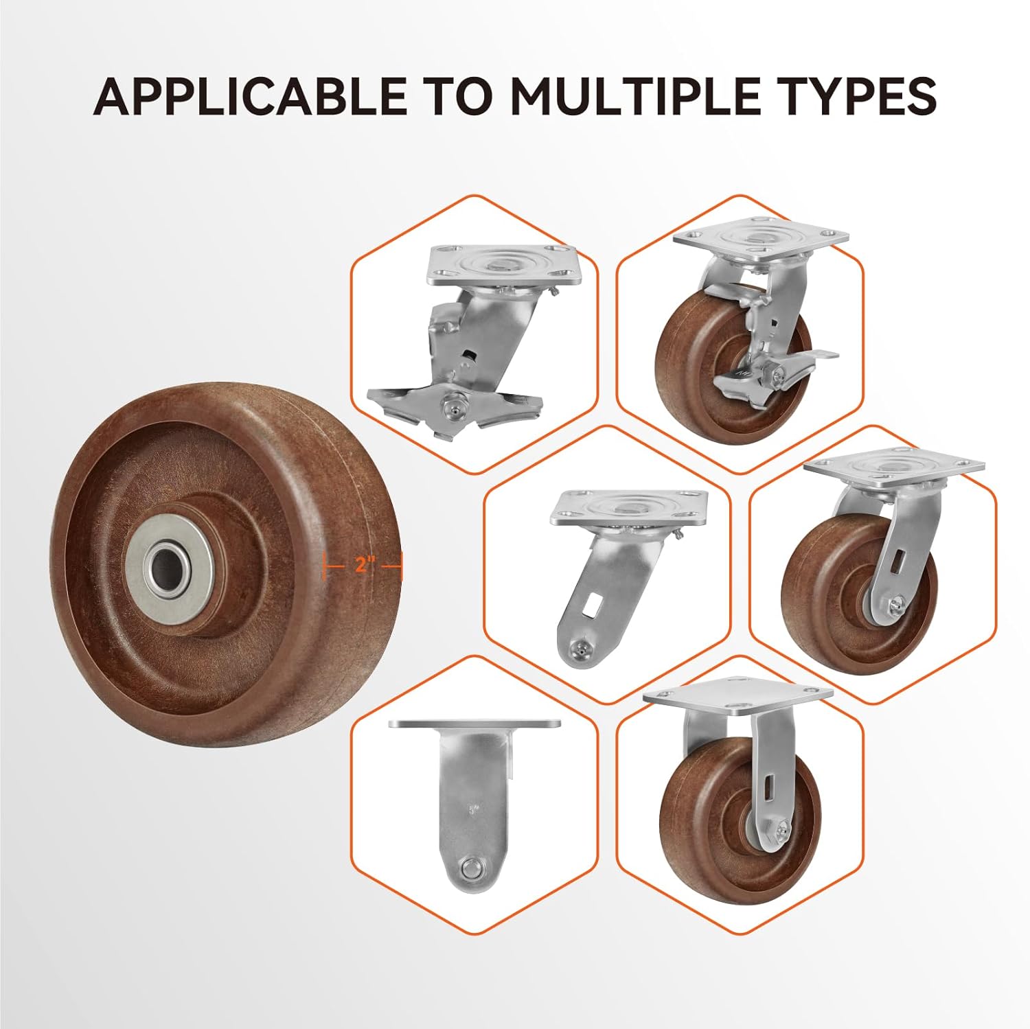 4 Inch Caster Wheels, Nylon&Glass Wheel -High Temperature Resistance: -40° F to +475° F, Roller Bearing-1/2" Bore, Duty-800LB Capacity（4 Pack）