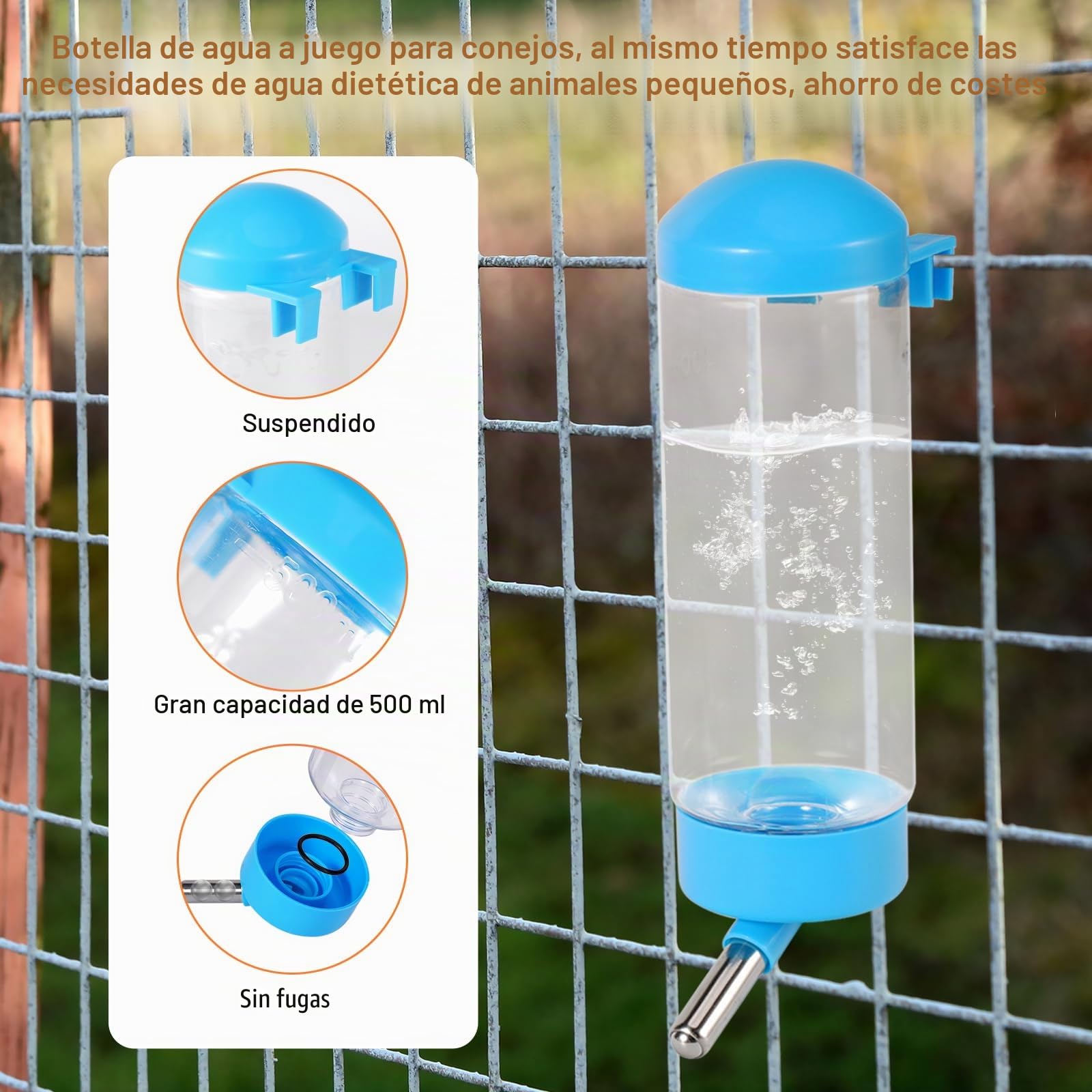 Comedero Automático para Conejos para Jaula 2 en 1 con Botella de Agua de 5 litros, Comedero Automático para Conejos de Acero Inoxidable, para Cobayas, Chinchilla, Otros
