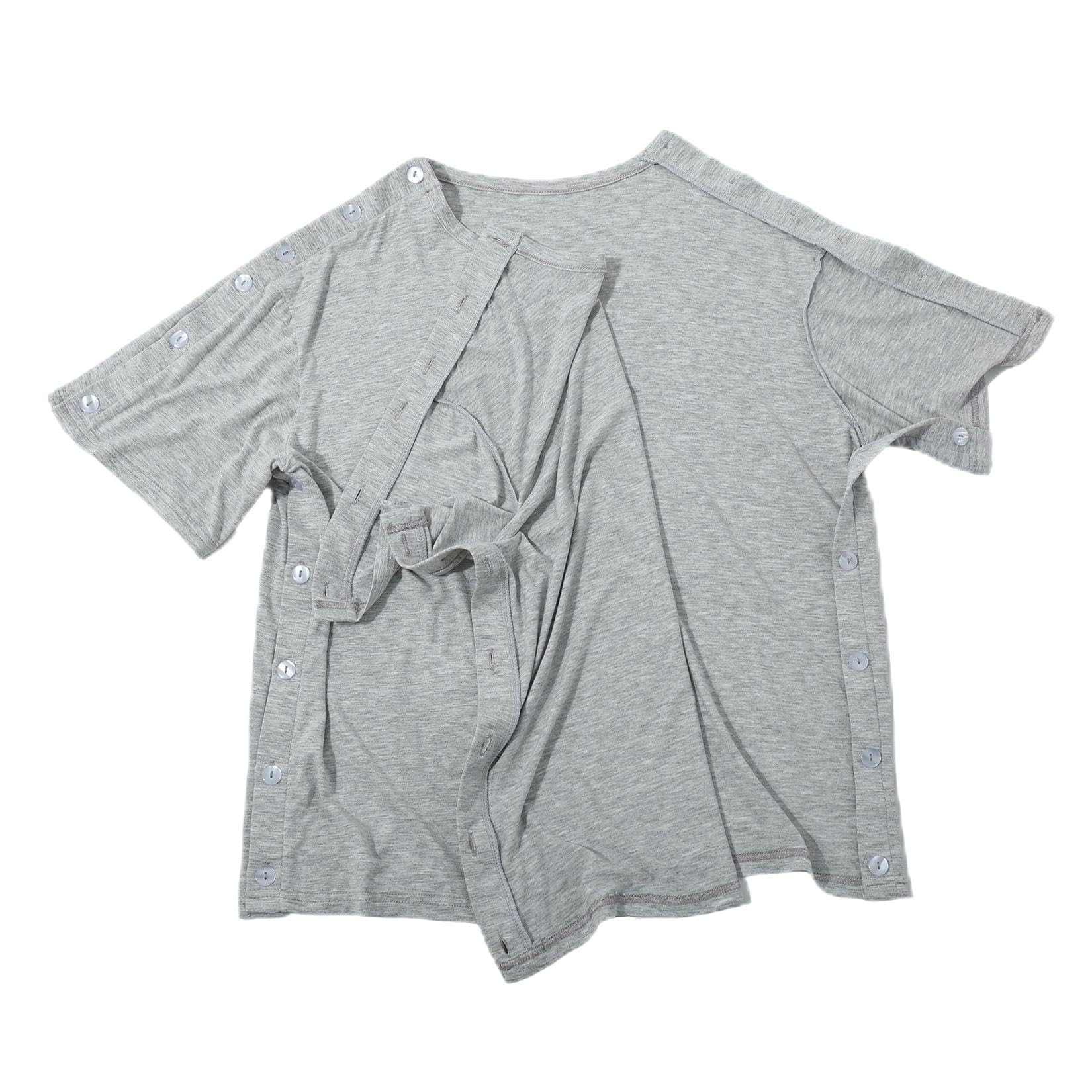 Chemo-Shirt nach der Schulter, vollständig offen, seitlicher Druckknopf, anpassungsfähig, Unisex, Brustöffnung, Chemo-Shirt