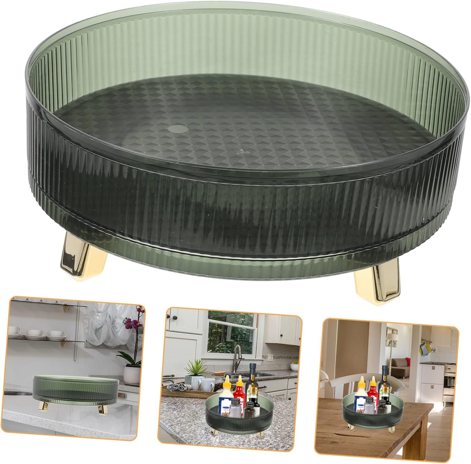 360 Degree Rotating Round Organizer Tray for Kitchen Countertop