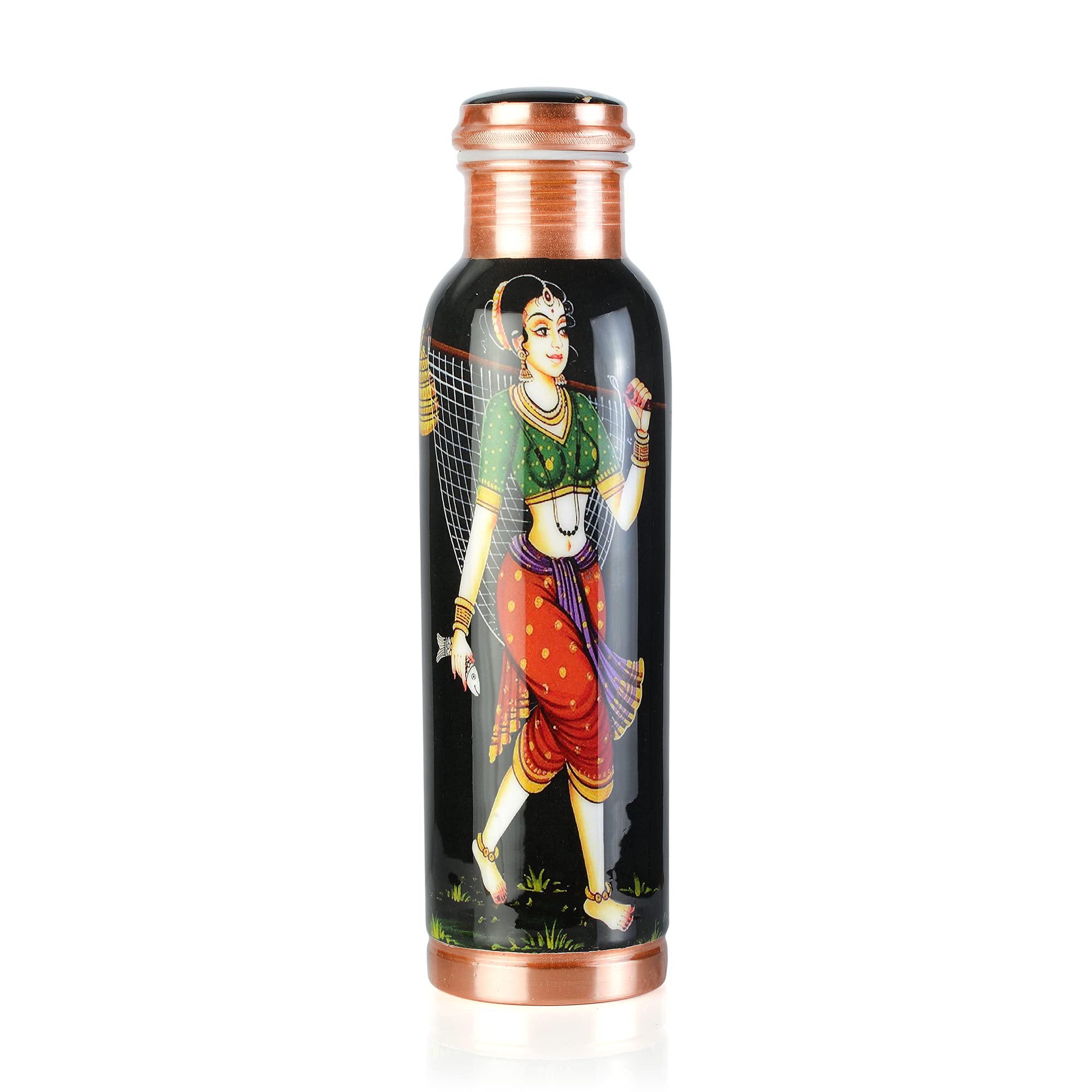 CopperStudio ArtisticPrint Borraccia In Rame Puro 1 Litro - Anti-perdite, Senza BPA, Con Motivo Artistico, Per Sport E Fitness - 2