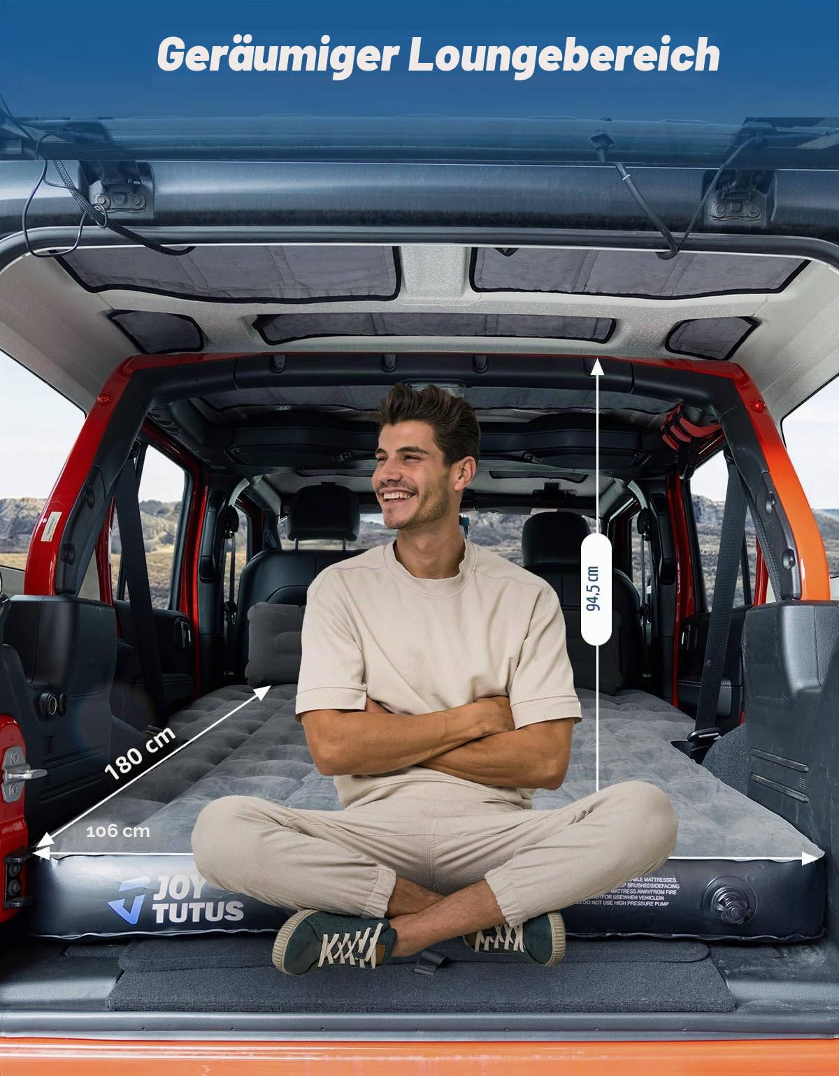 JOYTUTUS SUV-Luftmatratze für Camping mit Luftpumpe, kompatibel mit Wrangler JL 4X4, Komfort-SUV-Luftmatratze mit 2 Kissen für Wrangler JL 4-Türer (Nicht für 4XE), Dunkelgrau