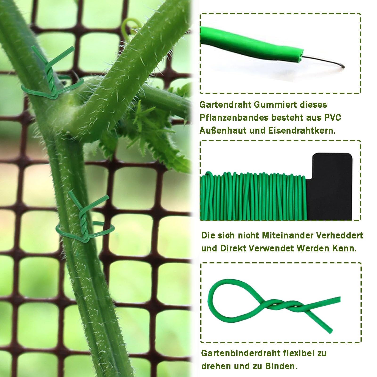 2 Rollen Bindedraht Grün - 50m Pro Rolle Für Gartenpflanzen