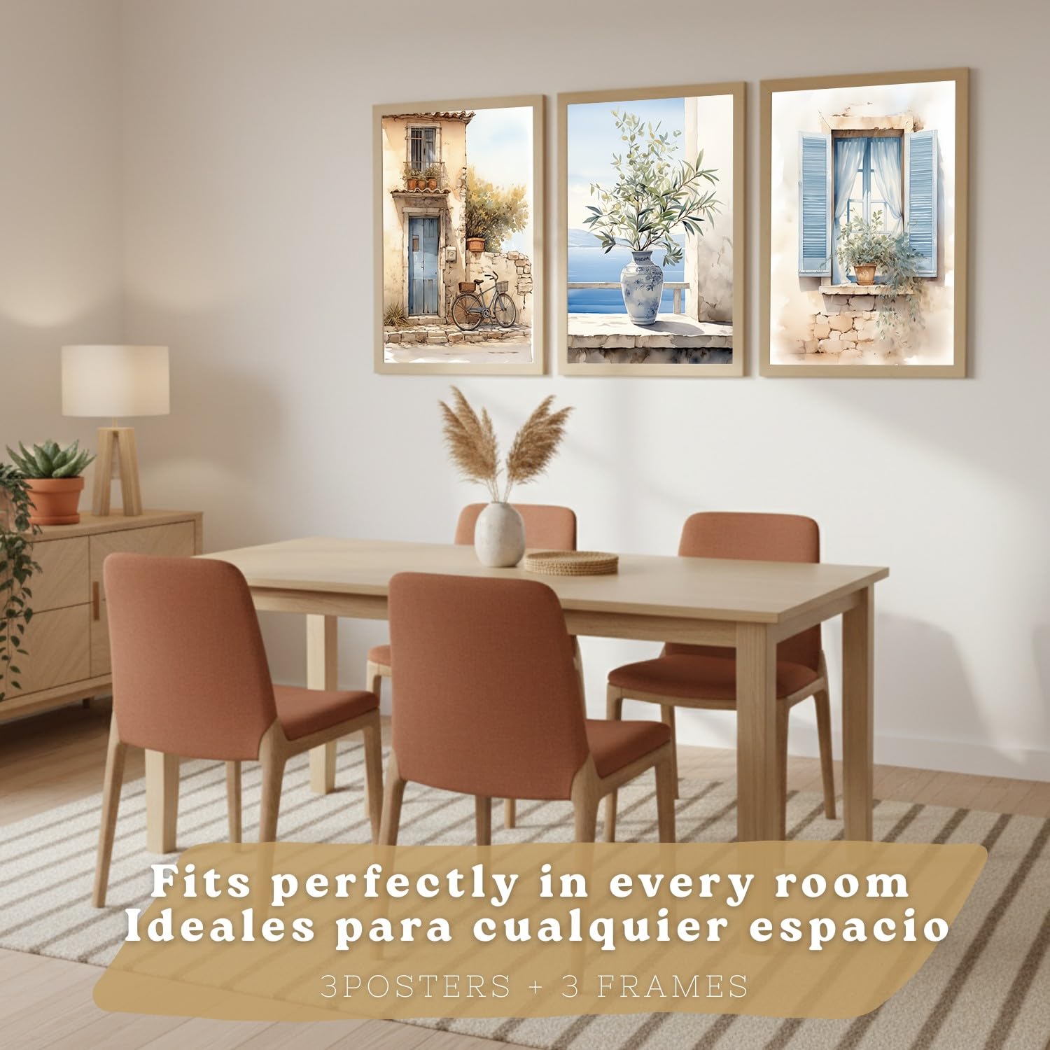 Nacnic Set De 3 Laminas Decorativas Pared Maritimo, Relax. Cuadros Salon Modernos - Posters Decorativos Azules En Acuarela. Mediterraneo. Decoración Dormitorios. A3 Marco Madera Clara