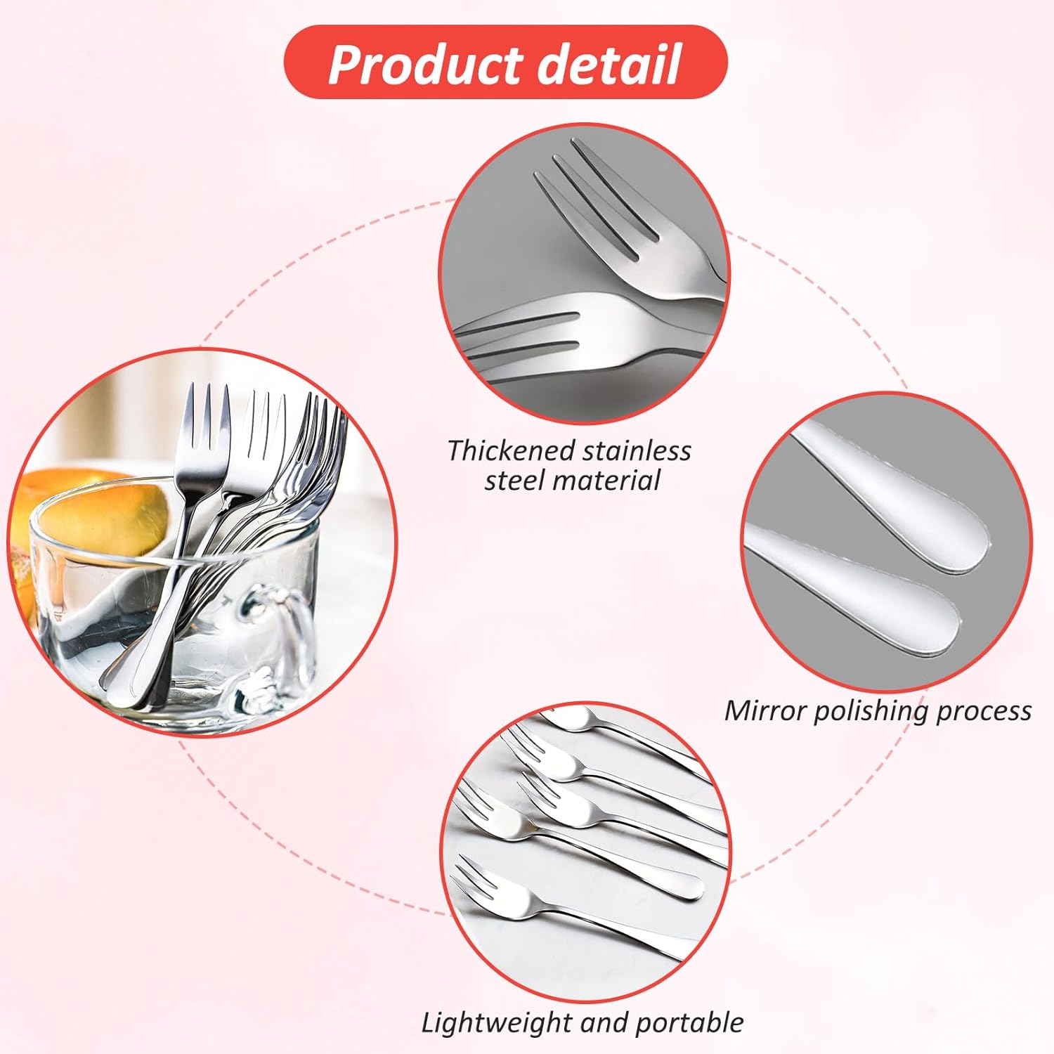 Cake Fork 6-Piece Set, Dessert Forks Fruit Forks, Silver Stainless Steel Fork, Cutlery Table Forks Set for Home, Dishwasher Safe, Suitable for Home Kitchen and Restaurant, 13.8 cm Small Forks