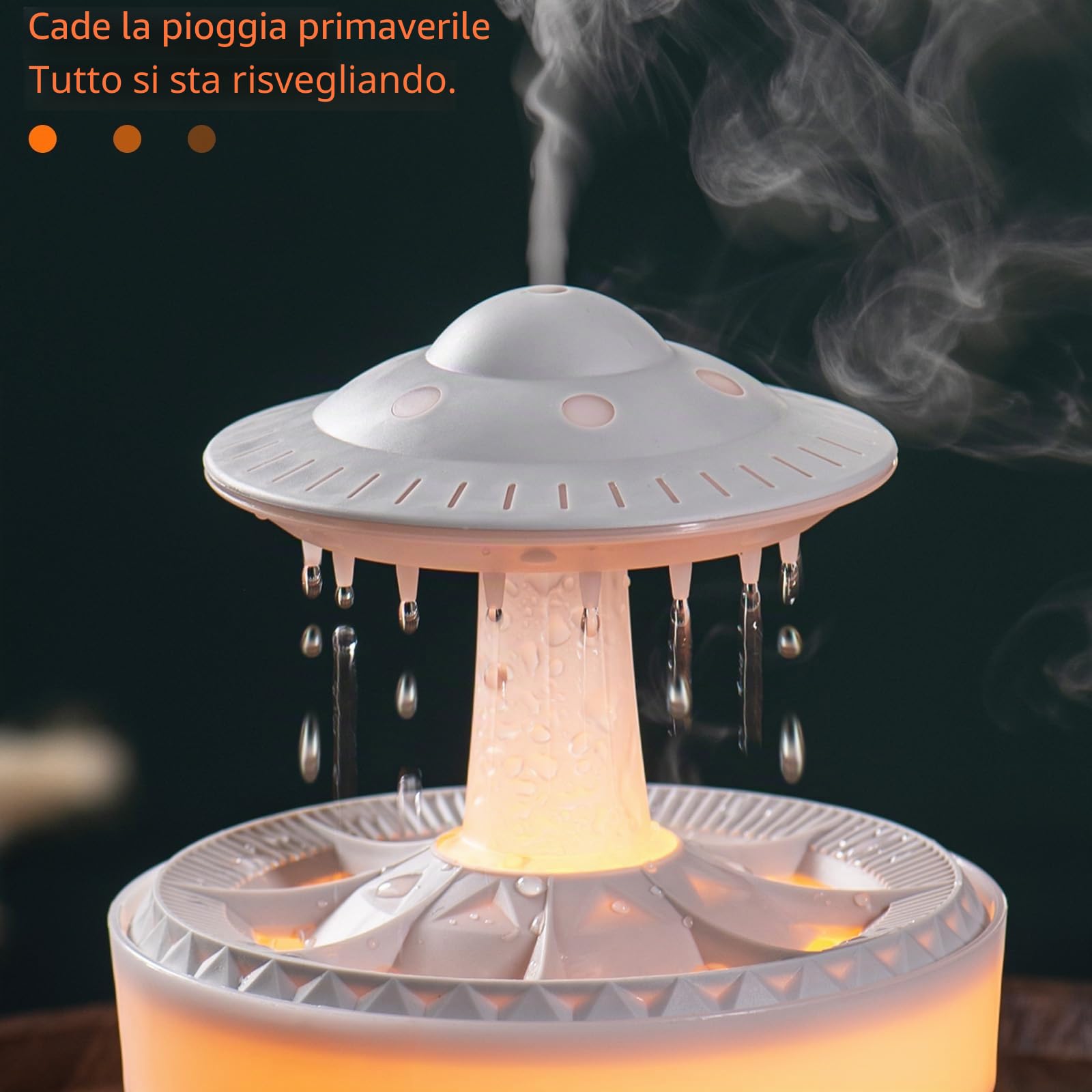 Umidificatore a Nuvola di Pioggia,3 in 1 Umidificatore Ambiente/Diffusore di Oli Essenziali/Luce Notturna a 7 Colori,2/4/8H Timer, Telecomando, 350 ml, per Camera da Letto e Bambini (Bianco)