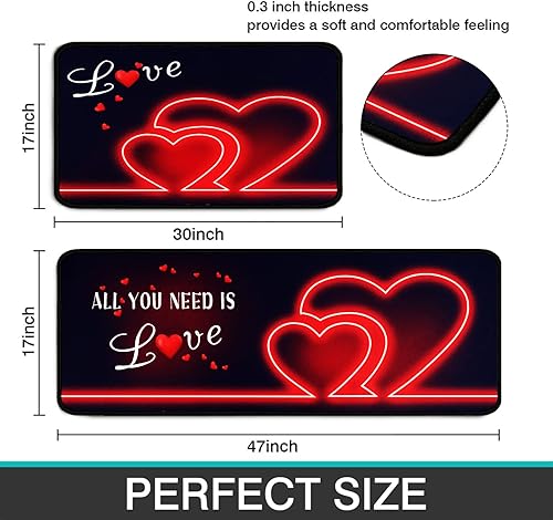 Miniatura 10 de Faptoena Juego de 2 alfombras y tapetes de cocina, para el día de San Valentín, diseño de camión rojo, diseño de búfalo, diseño a cuadros,