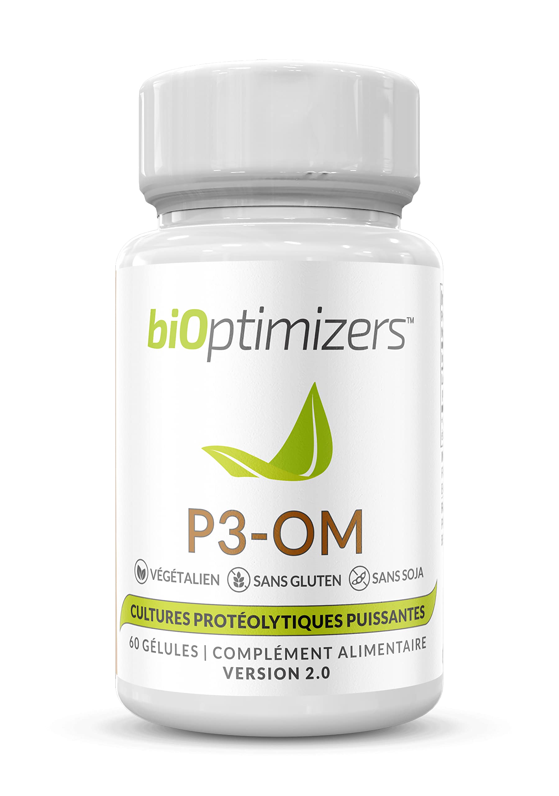 BiOptimizers P3-OM Prébiotiques Probiotiques | 60 Gélules Végétaliennes | Protéolytique | Lactobacillus Plantarum: Digestion Et Système Immunitaire | Soulagement Des Ballonnements