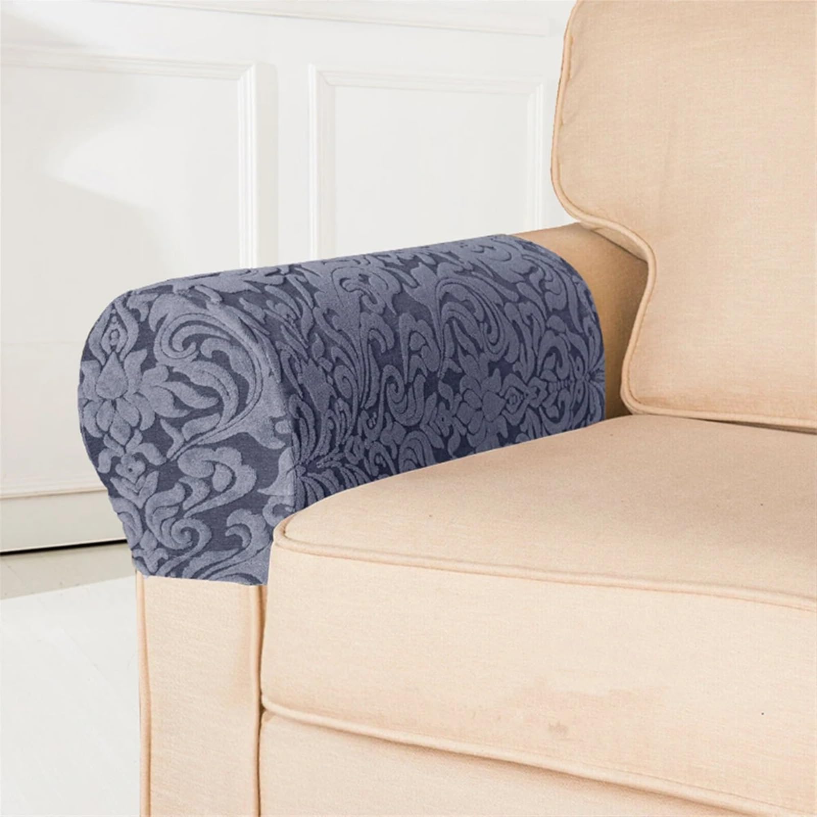 Sofa ArmlehnenbezüGe 2 stücke Jacquard Arm Stretch Sofa Abdeckung Spandex Sofa Handtuch Sessel Abdeckungen Sofa Arm Abdeckungen Universal Nicht-Slip FüR Couch, Stuhl, Armschutz(Light Gray)