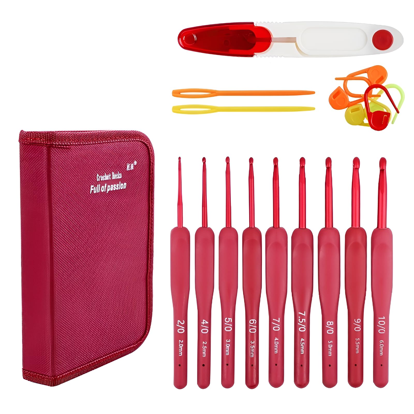 Maplefea Crochet Hook Set, Supervised by Handmade Artists, Beginners, Knitting Crafting Kit, Storage Bag, Complete 15 Pieces, Soft Grip, Ergonomic Design, Sewing Tool, For Knitting, Lock Hook : Hobbie