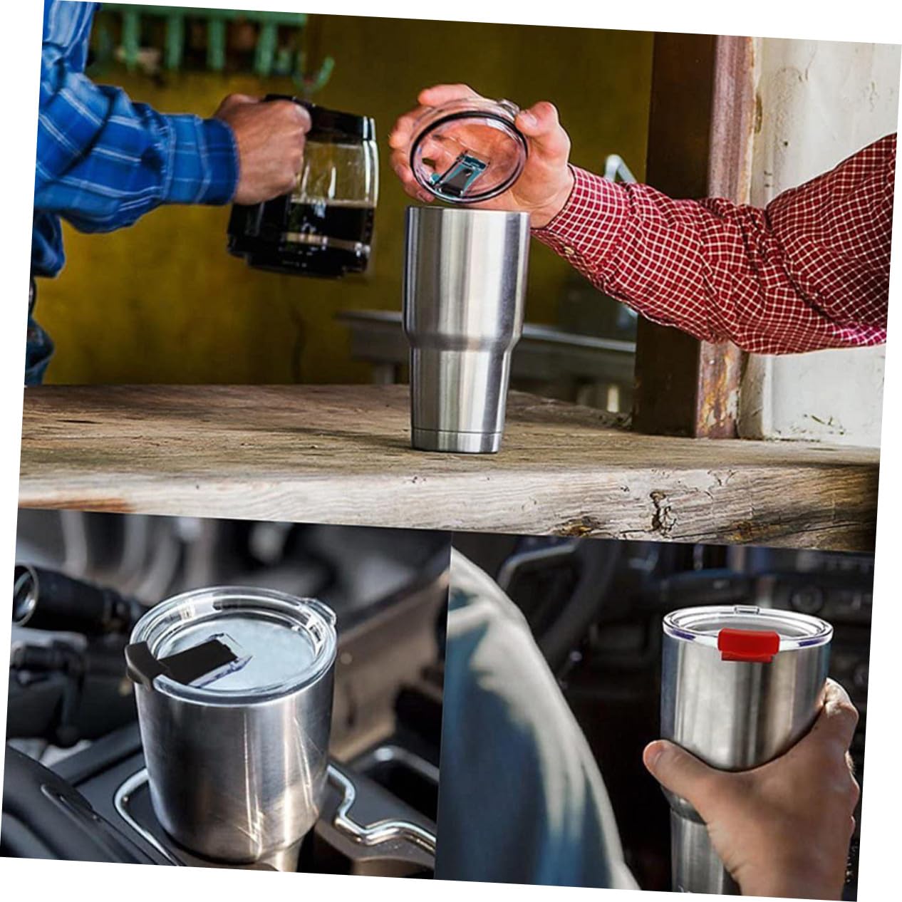 Thermo Deckel mit Einfacher Montage Kaffeebecher Ersatz Emsa Auslaufsicherer Kunststoff 3 Stück Ersatzdeckel und Spritzwassergeschützter Abdeckung für Reisebecher und Tumblers