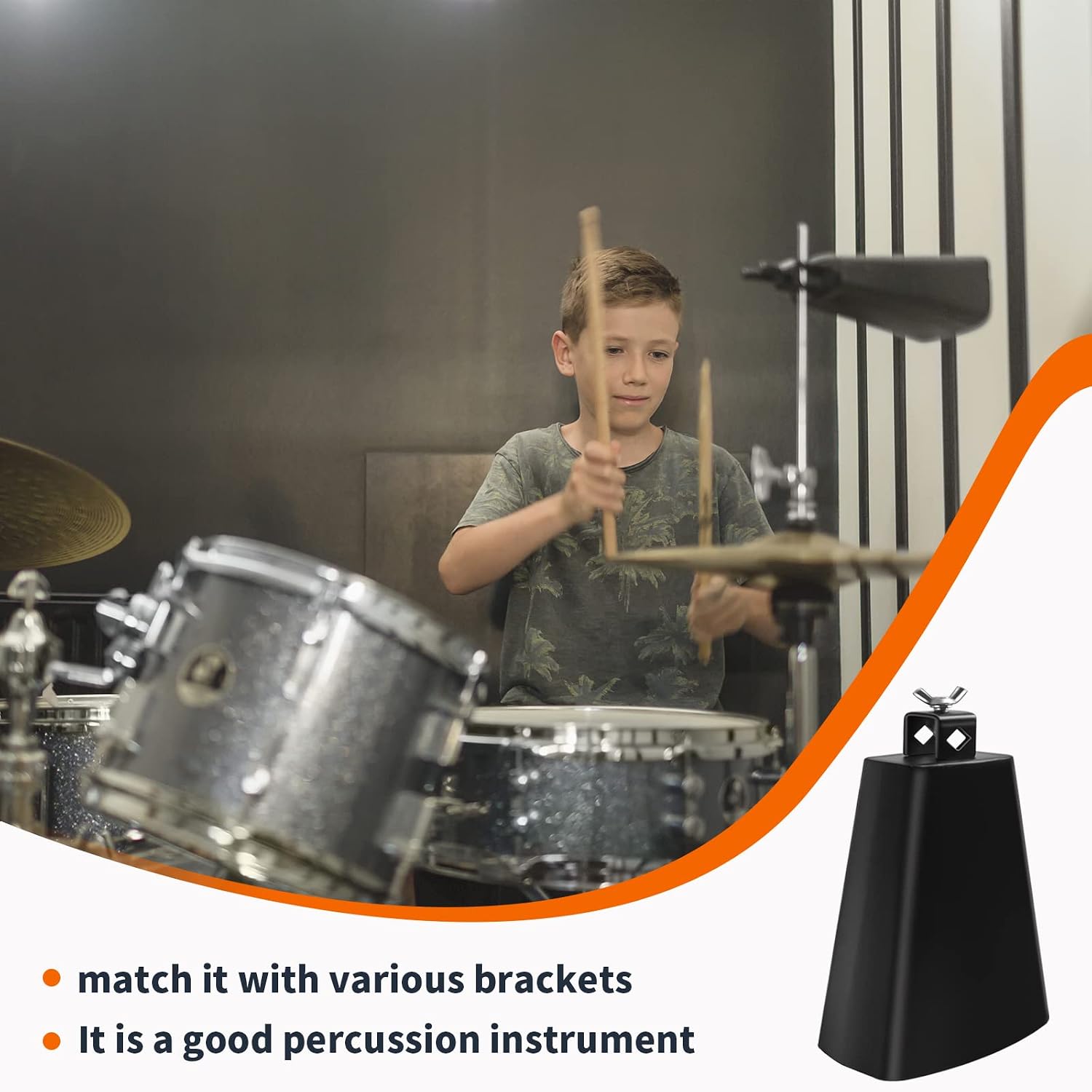 Soulmate Cowbell Instrument 4 inch Metal Steel Cow Bell Noise Makers Cowbell Hand Percussion Cow Bells with Handle Stick for Drum set
