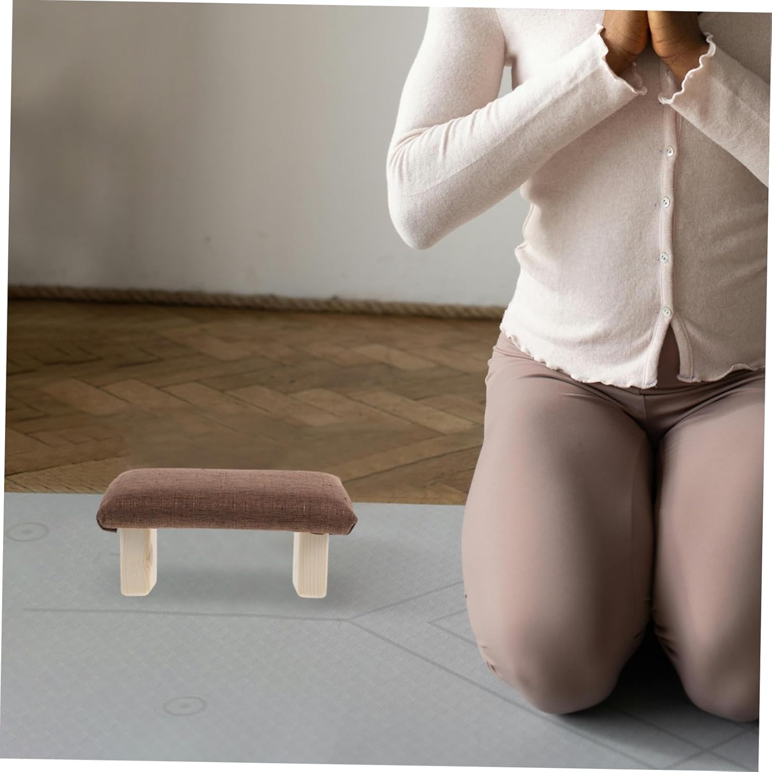 Mikikit Ergonomic Wooden Kneeling Stool Posture Corrector for Office Home Prayer Comfortable Cotton Cover