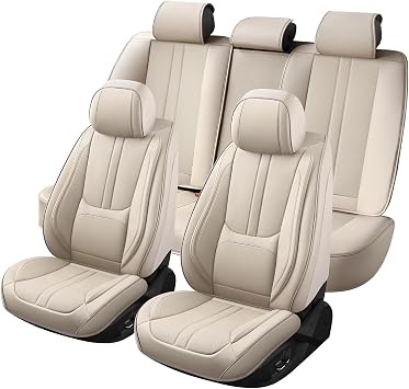 Car Seat Cover Front Seats Fit for Mazda3 2003-2025 | Premium Faux Leather Full Coverage Seat Covers Automotive Seat Cushion Protector with Airbag CompatibleBeige,5 Seats