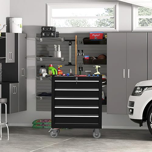 Miniatura 6 de Caja de herramientas con ruedas de 5 cajones, caja de herramientas rodante con ruedas, caja de herramientas con sistema de bloqueo con llave y