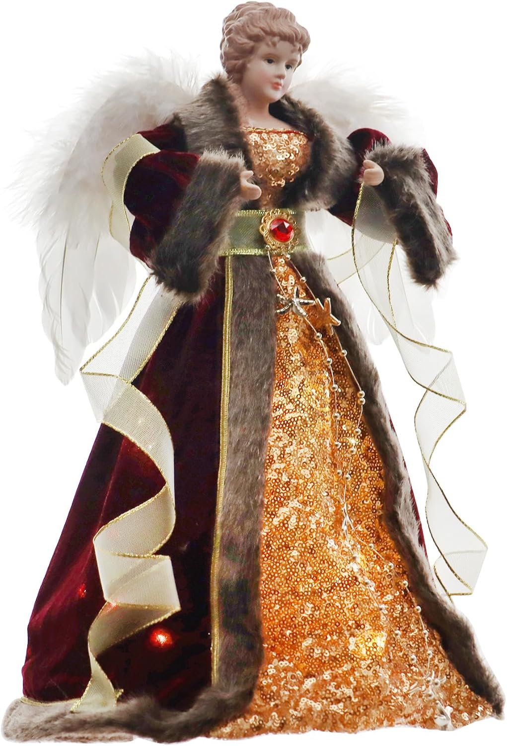 Angel Treetop Figurine, Christmas Tree Toppers Decor Angels (Burgundy, 16-Inch)