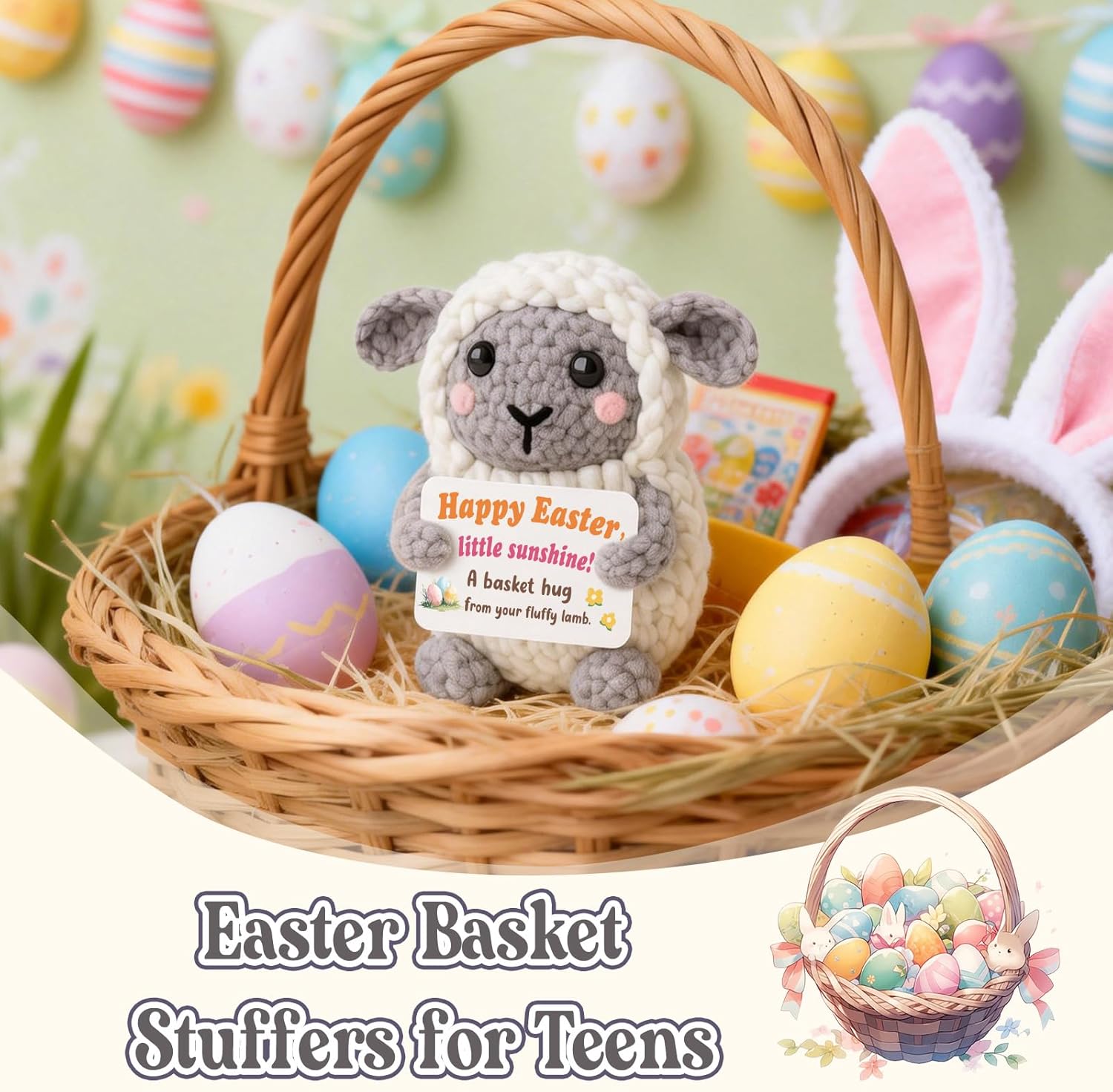 Easter Basket Stuffers for Teens Kids, Easter Gifts Crochet Lamb Stuffed Animal, Jesus Christian Non Candy Egg Filler Toy for Boys & Girls 8-12, 6-8, Tweens 10-12 Year Old