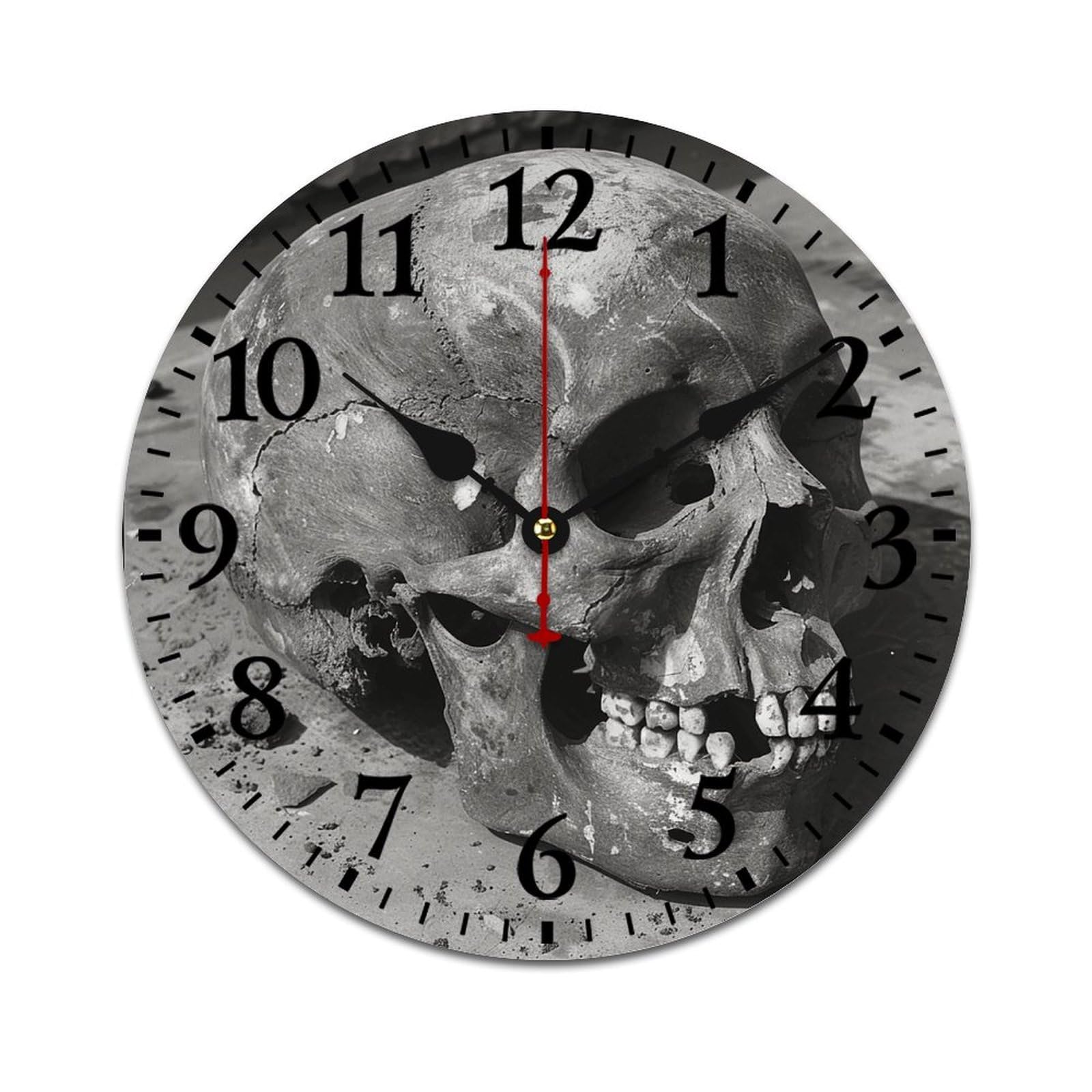 NTVOWPZO 10 Inch Wall Clock Wooden Ancient Human Skull Battery Operated Wall Clocks Silent Non-Ticking Square Wall Clock for Living Room Kitchen Home Office Wall Decorative Clocks