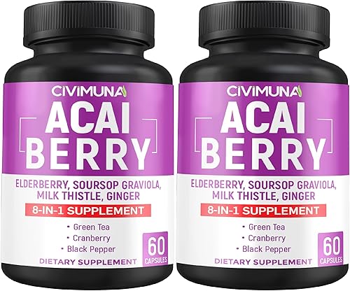 (2 paquetes) Cápsulas de Acai 10050 mg - Acai, saúco, guanábana Graviola - 4 meses de suministro (2 paquetes) Cápsulas de Acai 10050 mg - Acai, saúco, guanábana Graviola - 4 meses de suministro