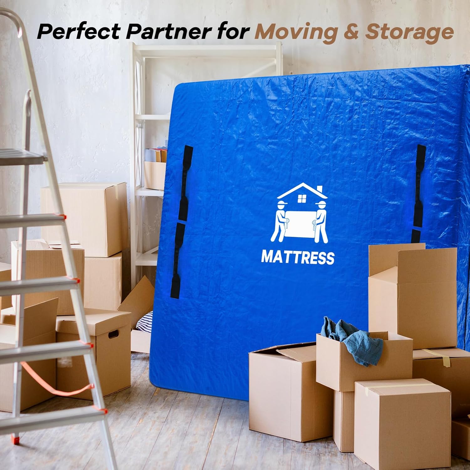 Mattress Bags for Moving, BETU Mattress Protector Waterproof Mattress Cover Queen Size Storage Bags with 8 Heavy-Duty Handles and Zipper for Bed Extra Thick Large Reusable (82"x62"x15" Blue)