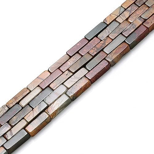 Miniatura 3 de JM Design Granos de tubo rectangular de jaspe rojo natural tamaño 0.157x0.512 in 15.5 '' hebra para la fabricación de joyas