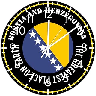 ArogGeld PVC Wall Clock Bosnia and Herzegovina Flag Frameless Clocks The Greatest Place on Earth Round Clock Wall Decor Memorial National Day 8.8in Battery Operated Funny PVC Clock for Home Office