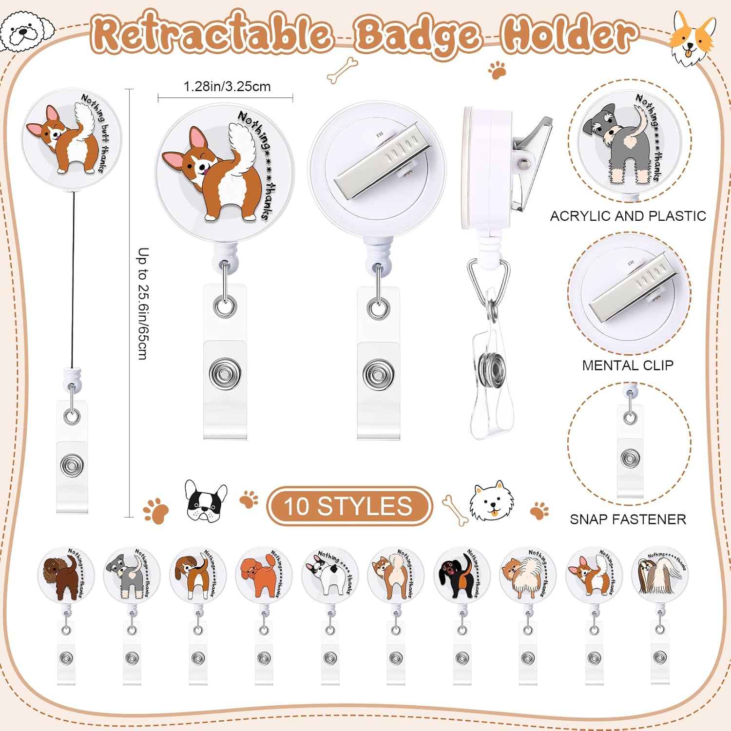 Colarr 40 Pcs Vet Receptionist Week Gifts Funny Dog Badge Reels Bulk Retractable ID Name Clip Holder with Alligator Clip Vet Tech Thank You Gift for Veterinary Nurse Doctor Assistant Dog Groomer