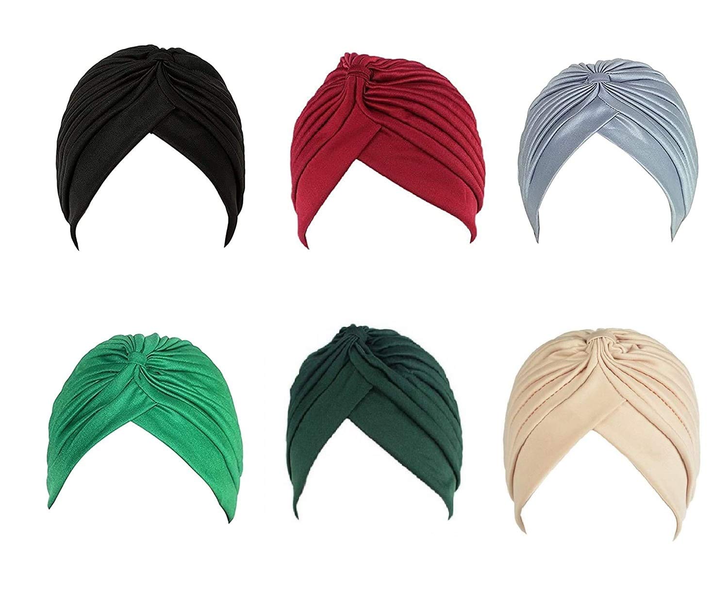 PAROPKAR 2 Pieces Stretch Turban Headwrap Polyester Cap Turban Head Bennie Cover Twisted Pleated Headwear for Men Women Girls Boys