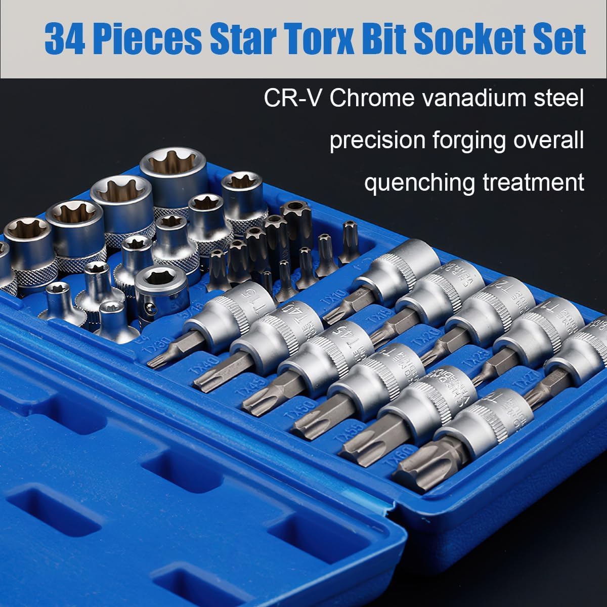 Ensemble Robuste de 34 Douilles Torx, Comprenant des Douilles Femelles, un Coffret D'embouts Torx, pour Les Outils de Mécanique Automobile