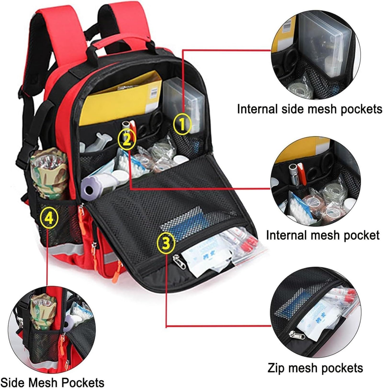 Zaino di Pronto Soccorso Vuoto di Emergenza, borsa per traumi medici, zaino di pronto soccorso di sicurezza vuoto con multi-tasche, kit di pronto soccorso per auto, casa, escursionismo, campeggio e vi