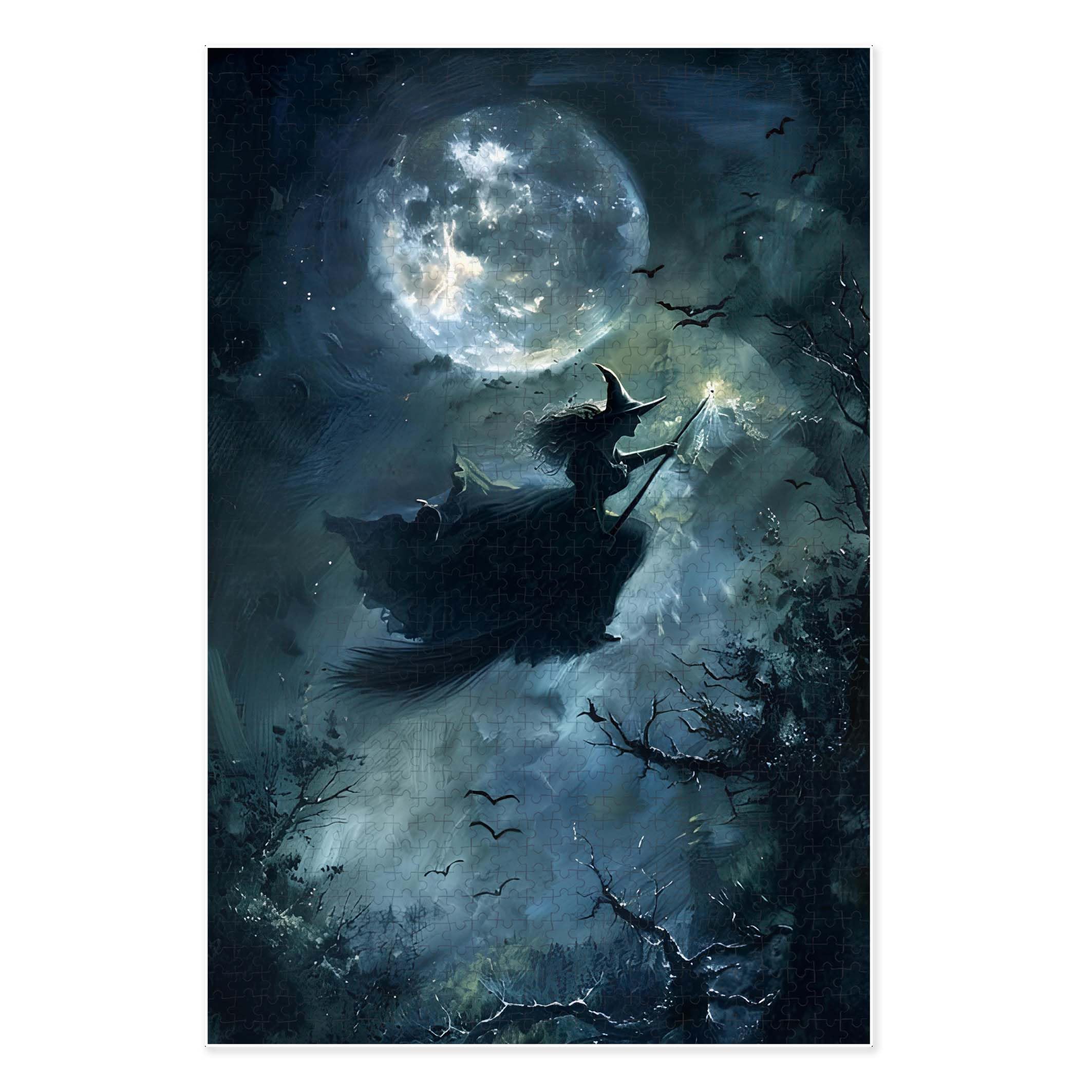 1000-Piece Wood Jigsaw Puzzle for Adults,Halloween Witch Moon 29.5x19.7in