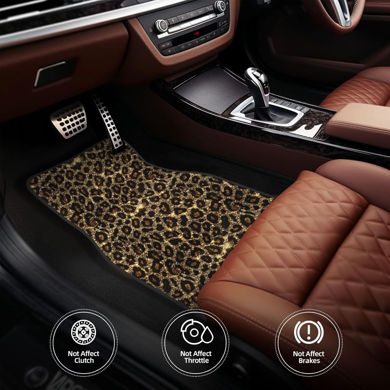Generic Car Foot Mat Sparkling Leopard Non-Slip Carpet Mats for Cars & Trucks,Decorative Front & Rear Vehicle Foot Rugs,4-Piece Car Floor Mat Set - Image 6