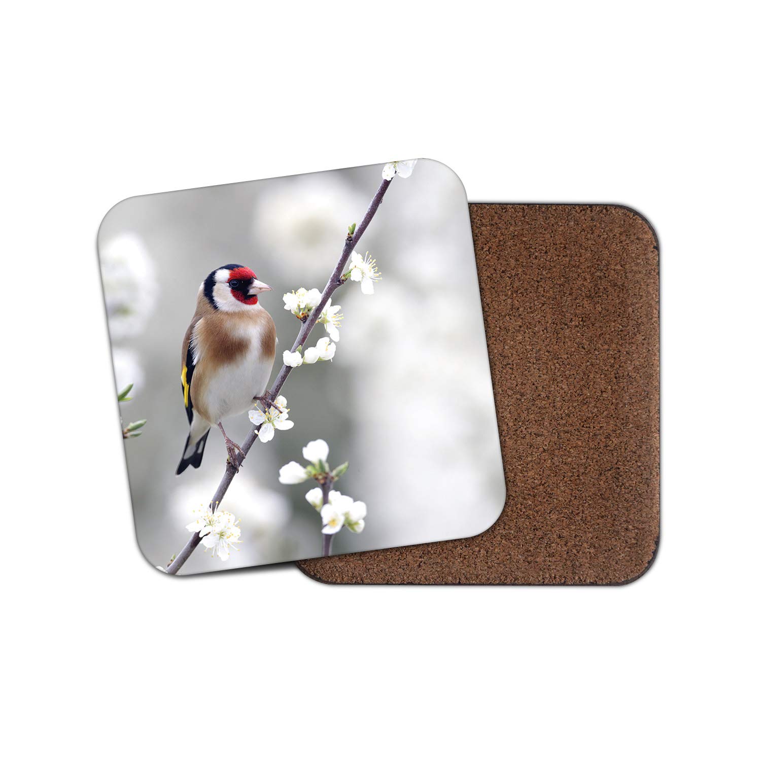 Destination Vinyl Ltd Multicolor 1 X Goldfinch Bird Coaster - Nature Wildlife Birds Flower Animals White #15679