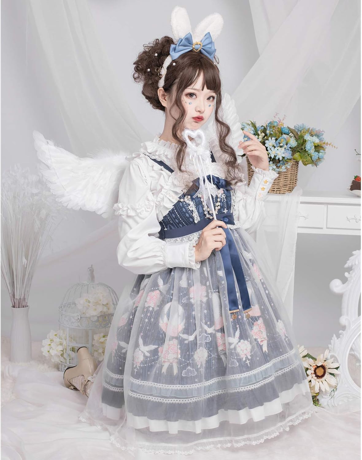 Amazon ロリータ ワンピース ジャンパースカート ロリータ服 可愛い ゆめかわいい 森ガール 女の子 姫 ドレス フリル リボン レース 学園祭 文化祭 イベント コスプレ 衣装 ピンク グリーン 青 ジャンパースカート M コスプレ 仮装 通販