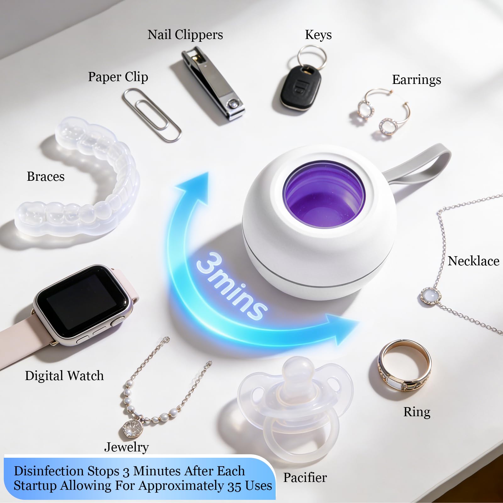 Sterilizzatore portatile per ciuccio, ciuccio UV, sterilizzatore, sterilizzatore al 99,99% in 3 minuti, disinfettante UV per la casa e in viaggio, per 2 ciucci, per viaggi e casa