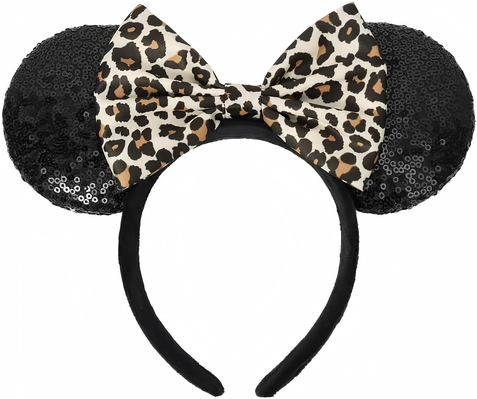 Mouse Ears Headband, Mouse Ears Sequin Bow Headbands for Women Girls, Cosplay Accessories Party Decorations (Black)