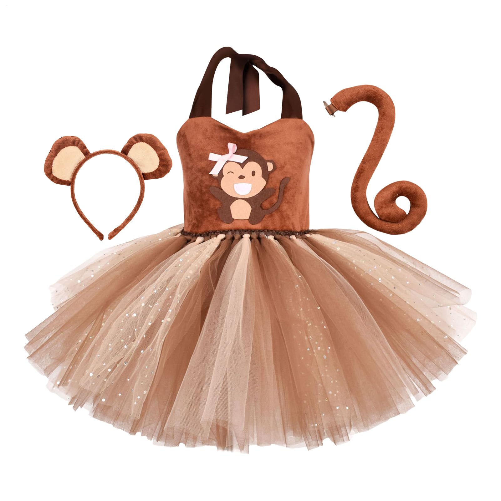Fizepgo Girl Monkey Costume 2-12 Years | Tulle Tutu Skirt With Hairband & Tail For Carnival & Birthday Party - Ideal For Stage Performance & Dance Performance