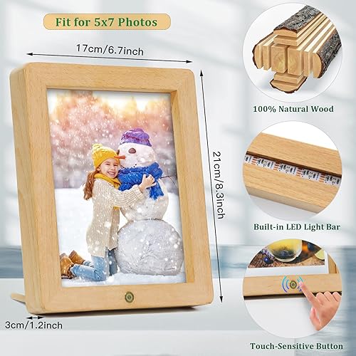 Vista 3 de Marco de fotos de madera rústica de 5 x 7 con luz nocturna, marco de fotos de graduación para exhibición de escritorio, regalos de graduación 2025