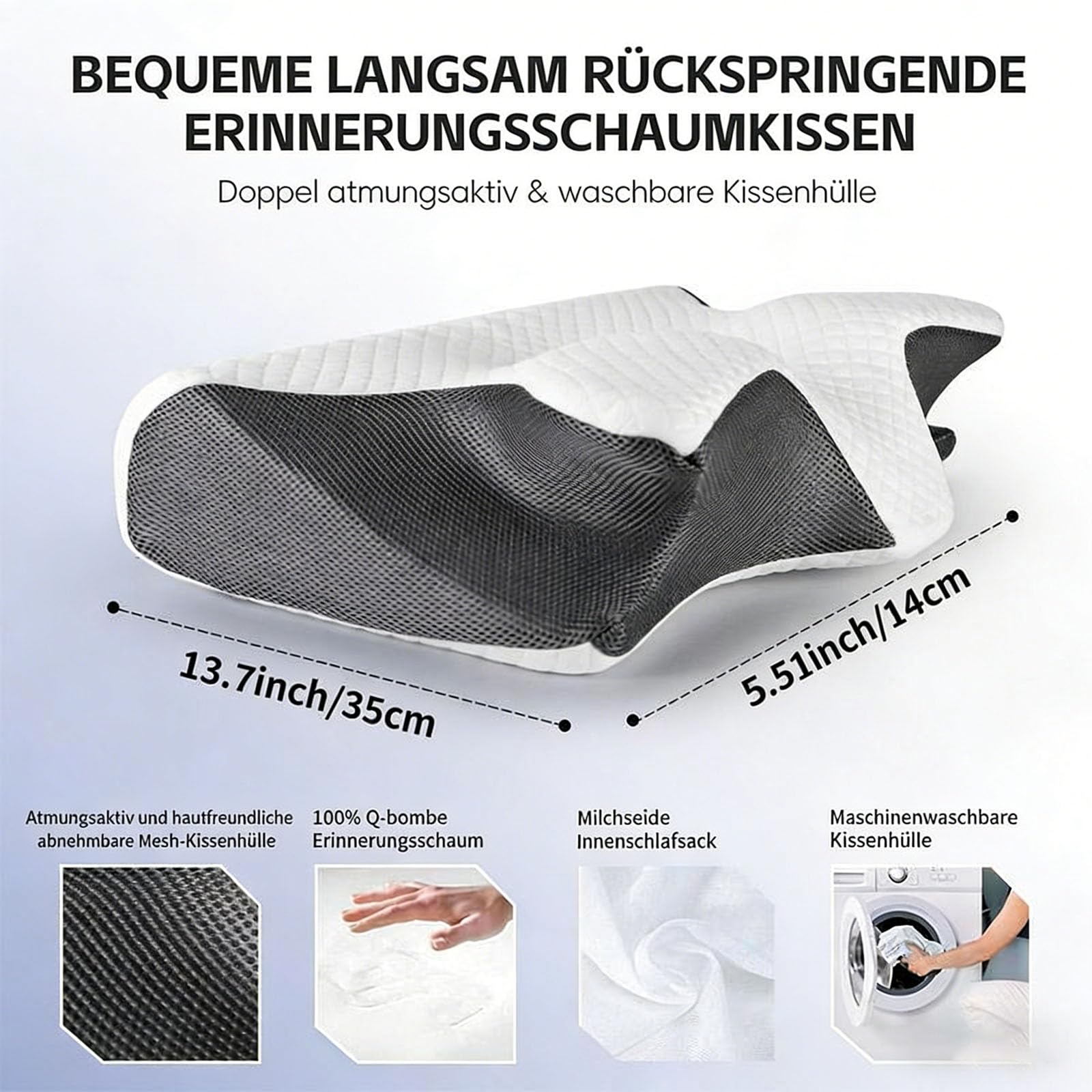 Curosleep Kissen Original, Ergonomisches Orthopädisches Neckhavenkissen aus Memory Foam, Ergonomisches Kopfkissen Neckhavenschmerzen für Rücken, Seiten und Bauchschläfer (Schwarz)