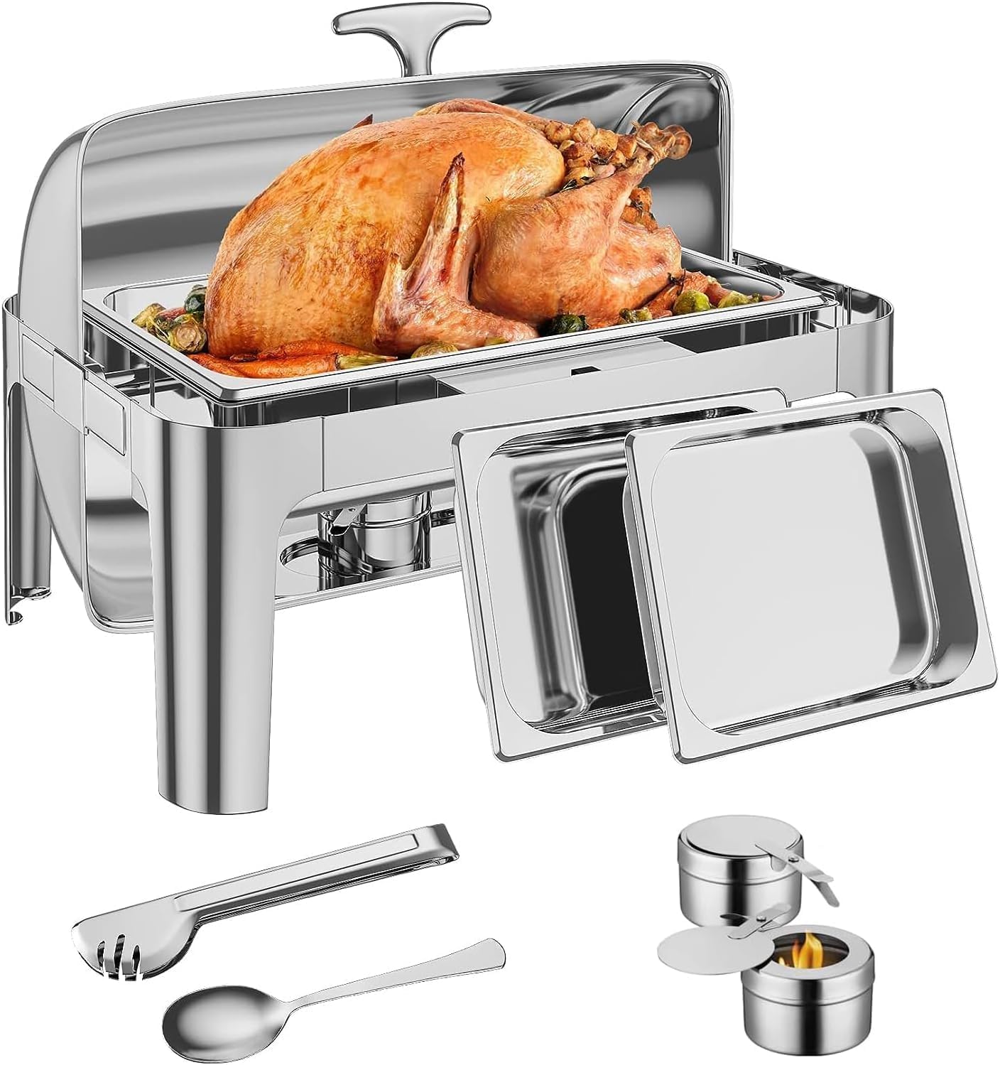 GarveeHome 9 QT Roll Top Chafing Dish Buffet Set, Food-Grade Stainless Steel Commercial Chafer for Catering, Parties, and Weddings, [1 Full Size Pan] Included