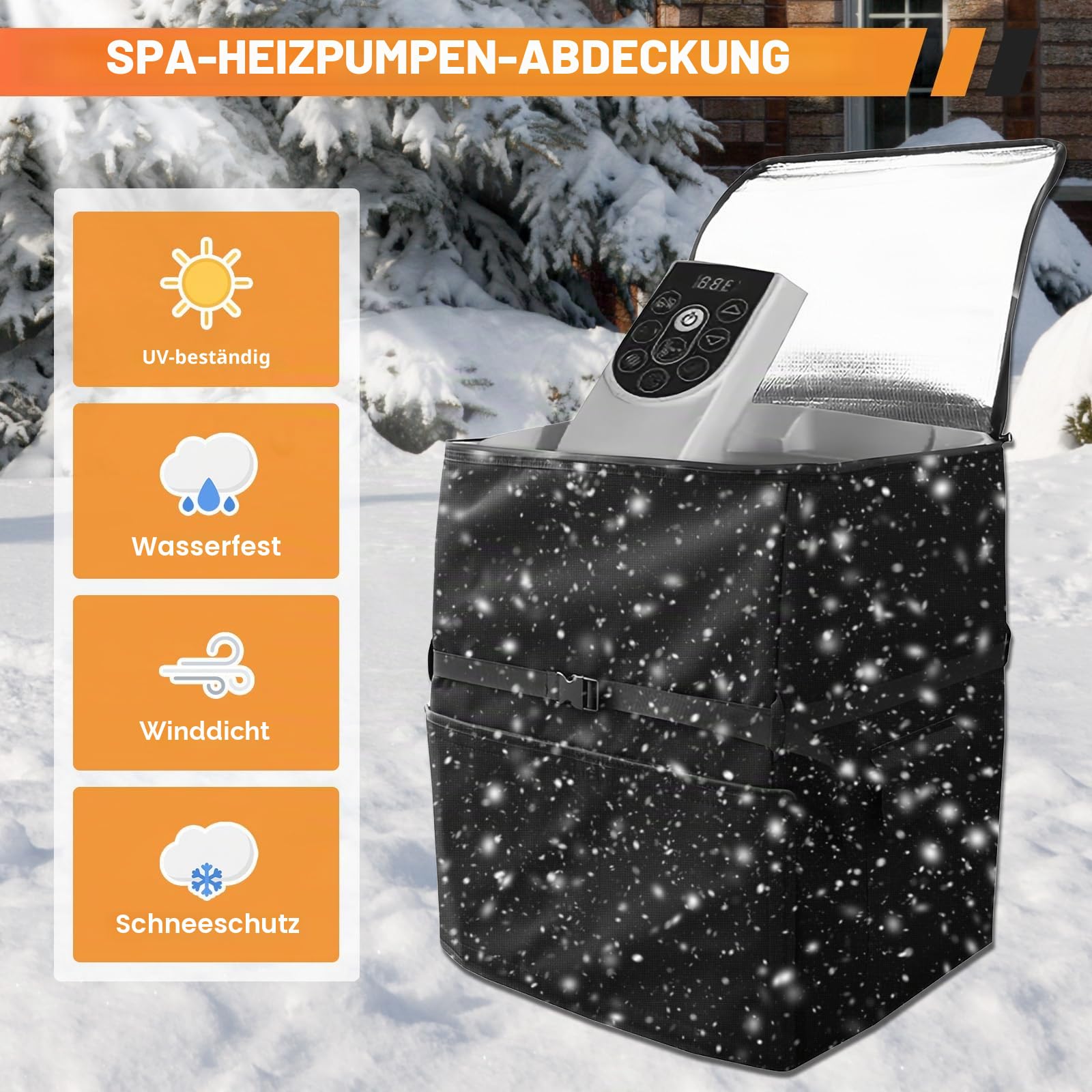 Whirlpool-Pumpenabdeckung mit Isolierung, 600D Oxford-Stoff Spa-Heizpumpenabdeckung mit Aufbewahrungstasche, Verstellbare Träger Whirlpool-isolierte Aufblasbare Badewannenpumpenabdeckung