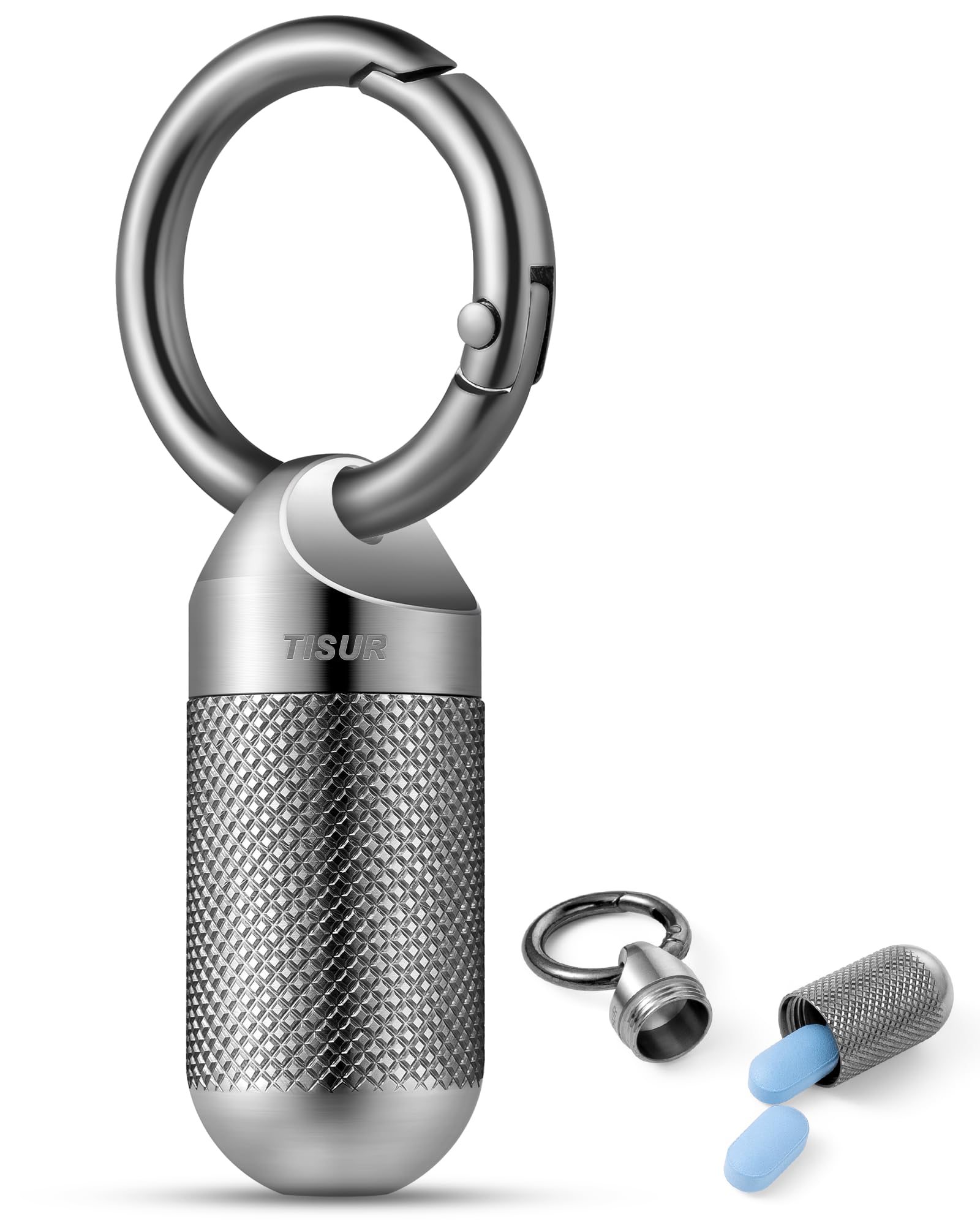 Tisur Titanium Keychain Pill Holder Small Metal Pill Case Pill