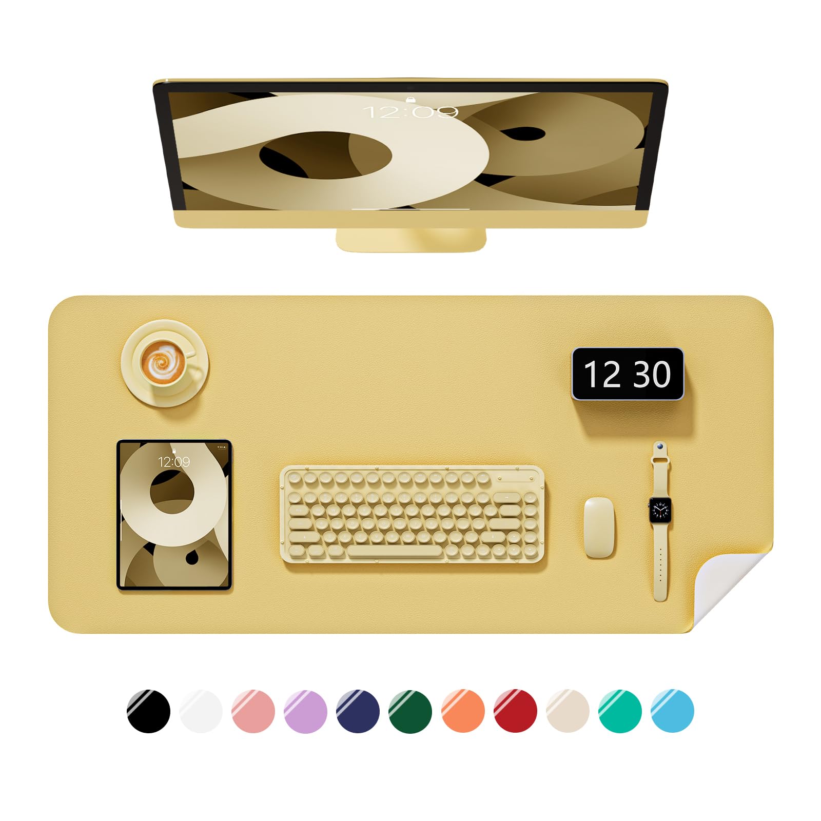 Niniubye Desk Pad, 35.5" x 17" PU Leather Non-Slip Desk Mat Large Mouse Pad for Desktop, Waterproof Laptop Computer Writing Mat for Office, Home, Work