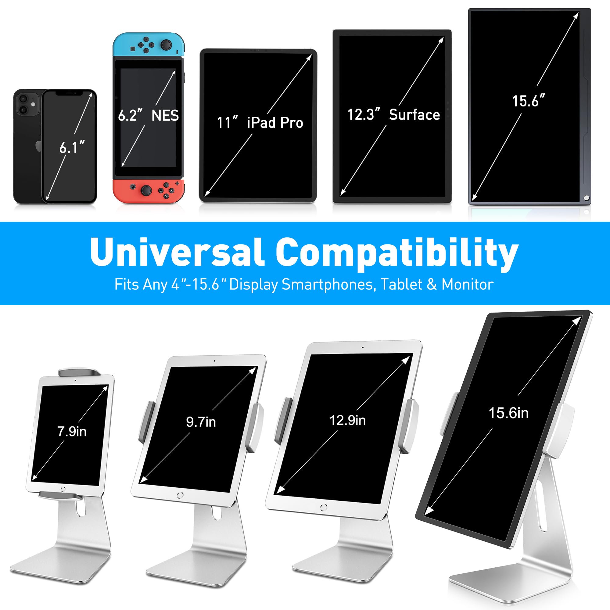 AboveTEK, Supporto Girevole in Alluminio per iPad Pro/Air/Mini - Supporto Doppio Braccio 6"-13" per Tablet POS Kiosk iOS/Android, per Negozio/Ufficio/Cucina