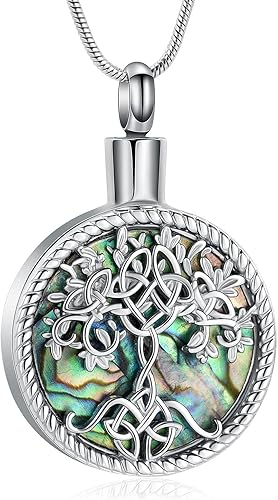 Hearbeingt Collares de urna de lágrima para cenizas, medallón conmemorativo de cenizas del árbol de la vida, joyería de cremación, colgante de