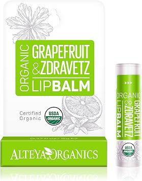Alteya Organic Lip Balm Grapefruit & Zdravetz Oil 4.5 g -USDA Certified Organic Pure Natural Lip Care Based on a Carefully Selected Bouquet of Hydrating and Nourishing Botanical Oils and Butters