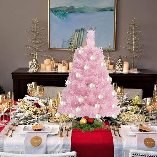 Vista 35 de CCINEE 3Ft Artificial White Tabletop Hinged Christmas Tree with Metal Stand - 130 Branch Tips Mini Christmas Tree for Xmas Party Supplies Home
