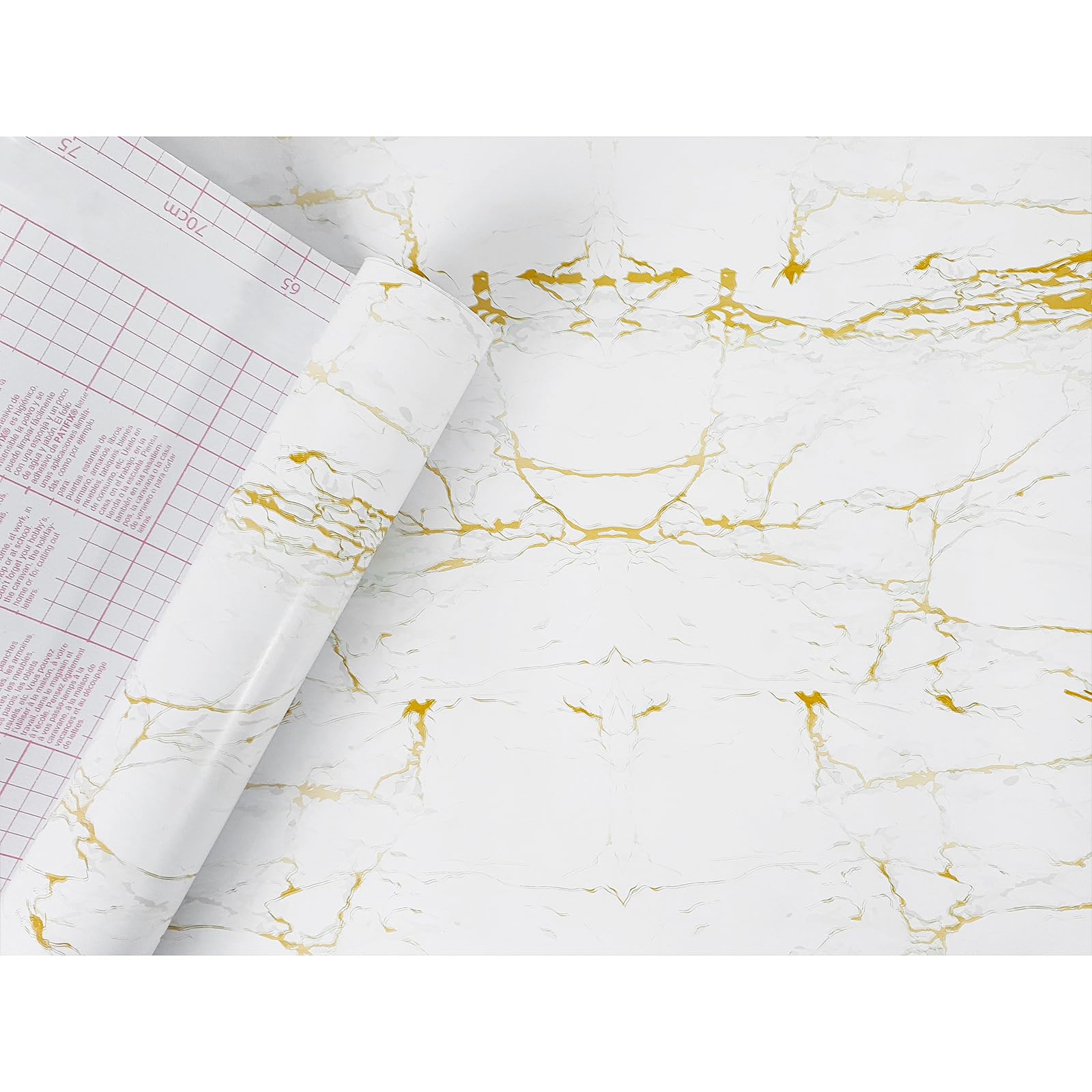 DecoMeister Pellicola Adesiva per Mobili 67,5x740 cm - Carta Adesiva Effetto Pietra per Rivestimento Mobili Cucina, Tavoli e Armadi - Pellicola Decorativa Lavabile in PVC - Marmo Bianco-Dorato