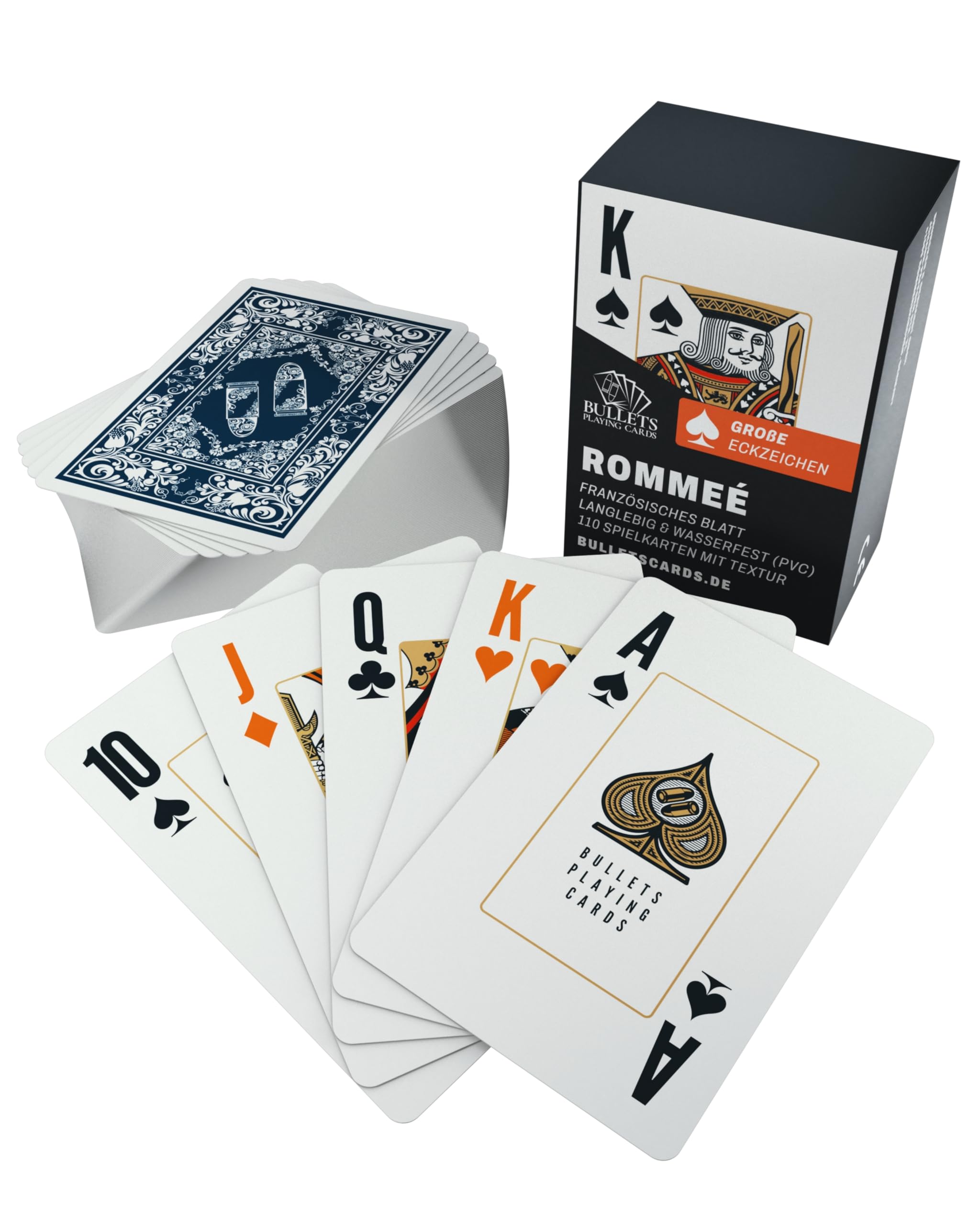Bullets Playing Cards, Seniors Rummy Card Game with Large Corner Signs (2 x 55), Also Perfect for Jolly, 110 Waterproof Rummy Cards with Linen Texture, French Image, Large Characters