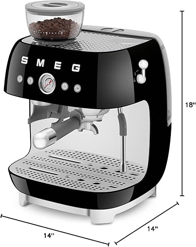 Miniatura 10 de Smeg EGF03 Máquina de café expreso semiautomática con molinillo incorporado, Thermoblock doble, estilo retro de los años 50 - Negro (120 V)
